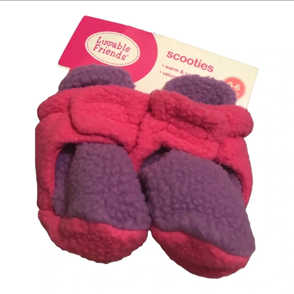 Luvable Friends Unisex Baby Cozy blue‎ & purple Fleece Booties fits sizes 0-6m